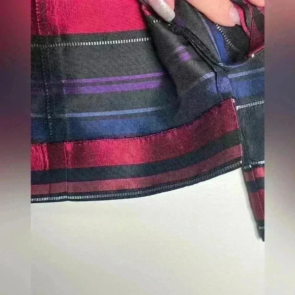 Talbots Silk Red Blue Black Metallic Striped Blazer Jacket Women’s Size 14 - Picture 9 of 12